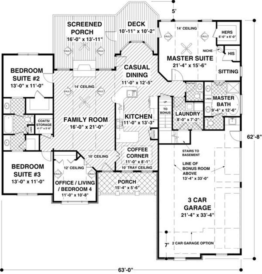 Floor Plan First Story of Craftsman Plan #109-1046